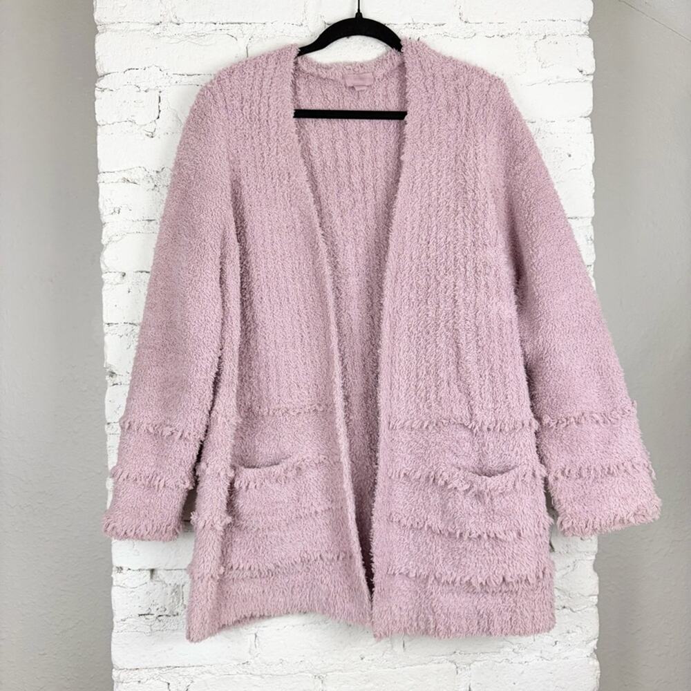 Barefoot Dreams Cozychic Boardwalk Fringe Pink Open Front Cardigan XL
